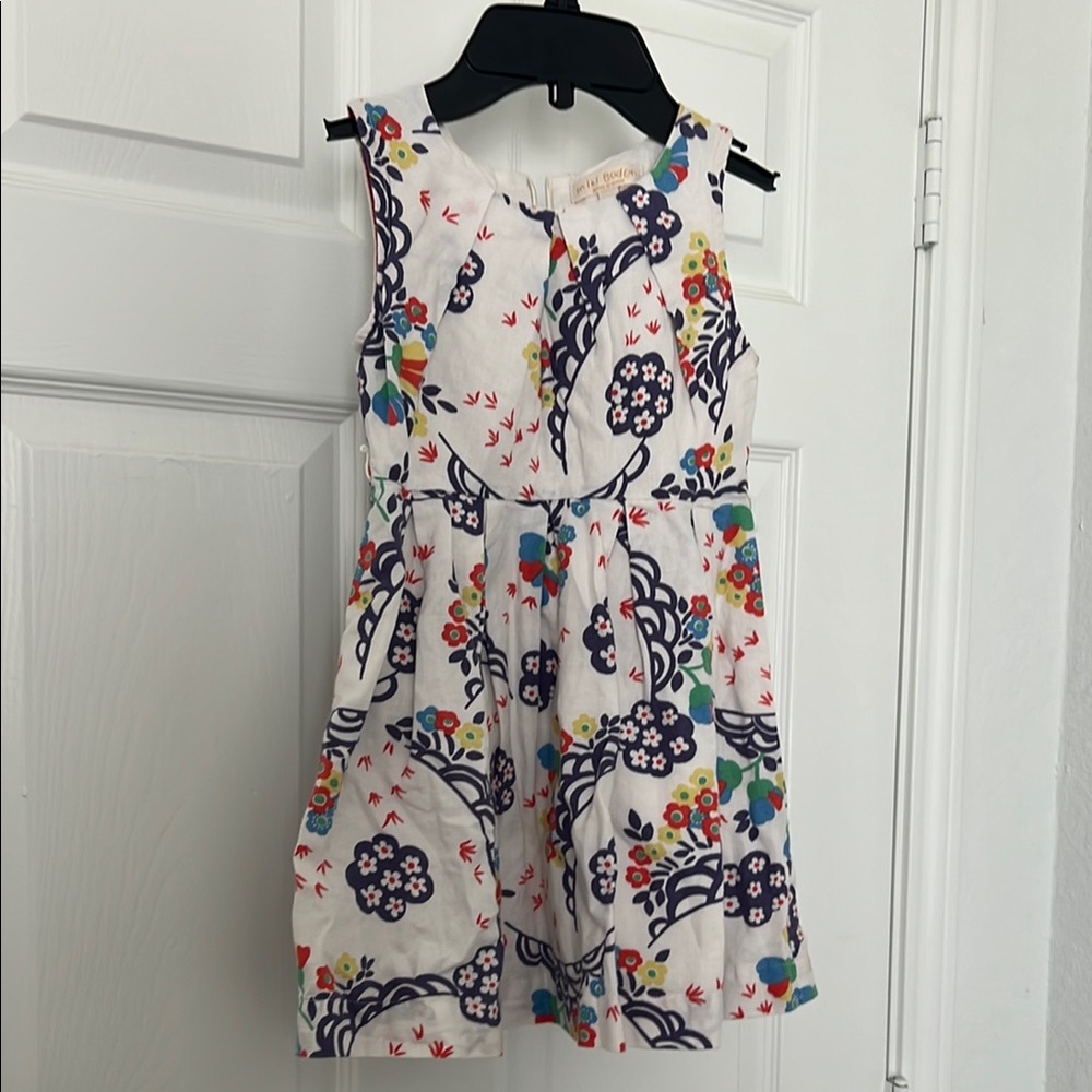 Mini Boden White Dress with Multicolor Floral Pattern